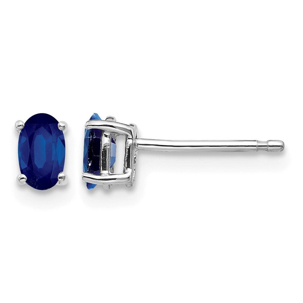 14k White Gold 5x3mm Oval Sapphire Post Earrings