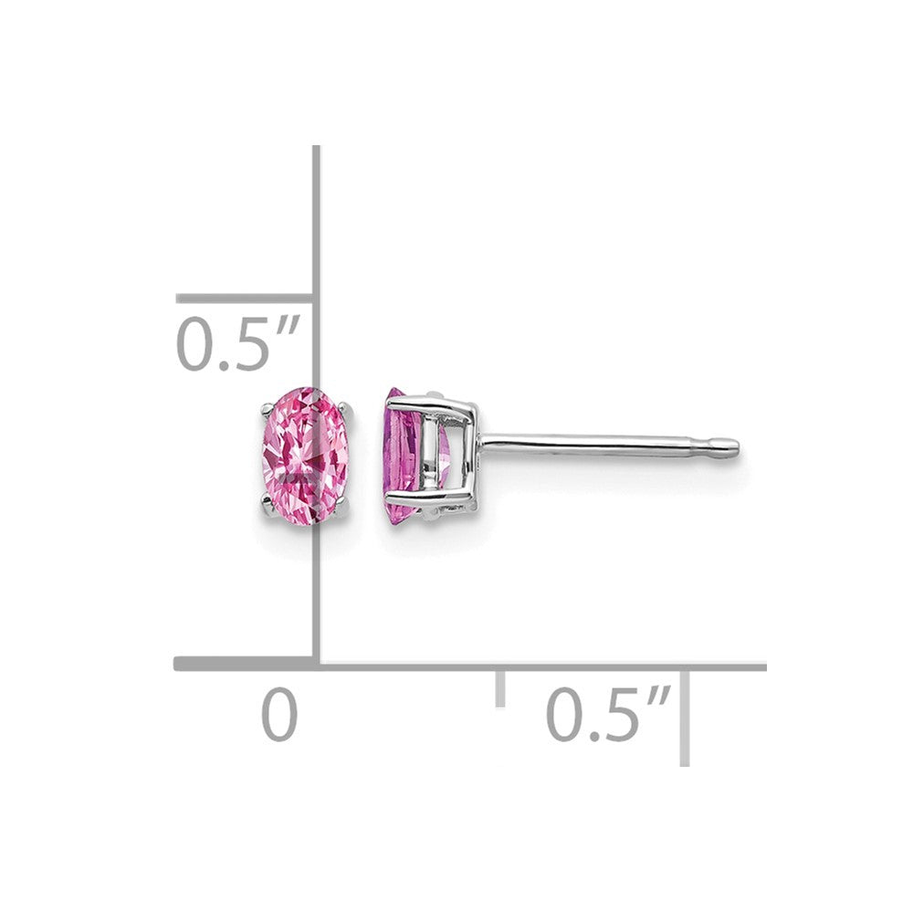 14k White Gold 5x3mm Oval Pink Sapphire Post Earrings
