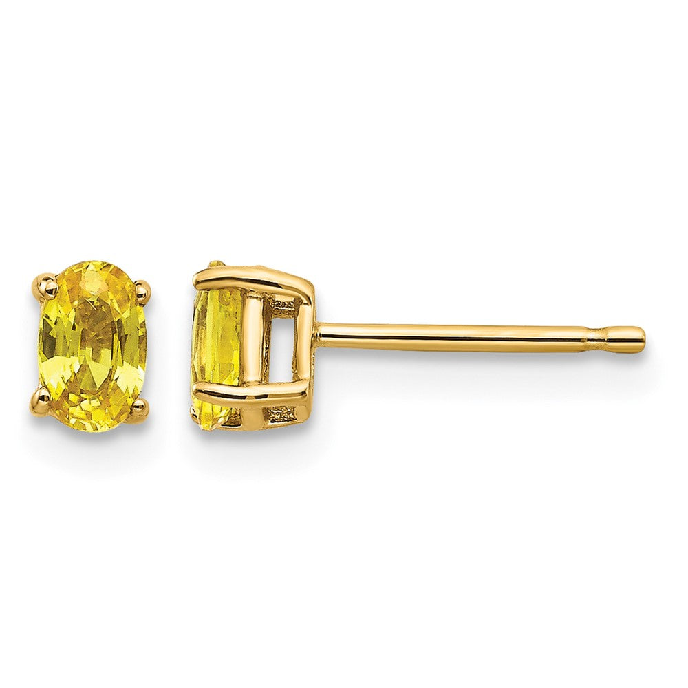 14k 5x3mm Oval Yellow Sapphire Post Earrings