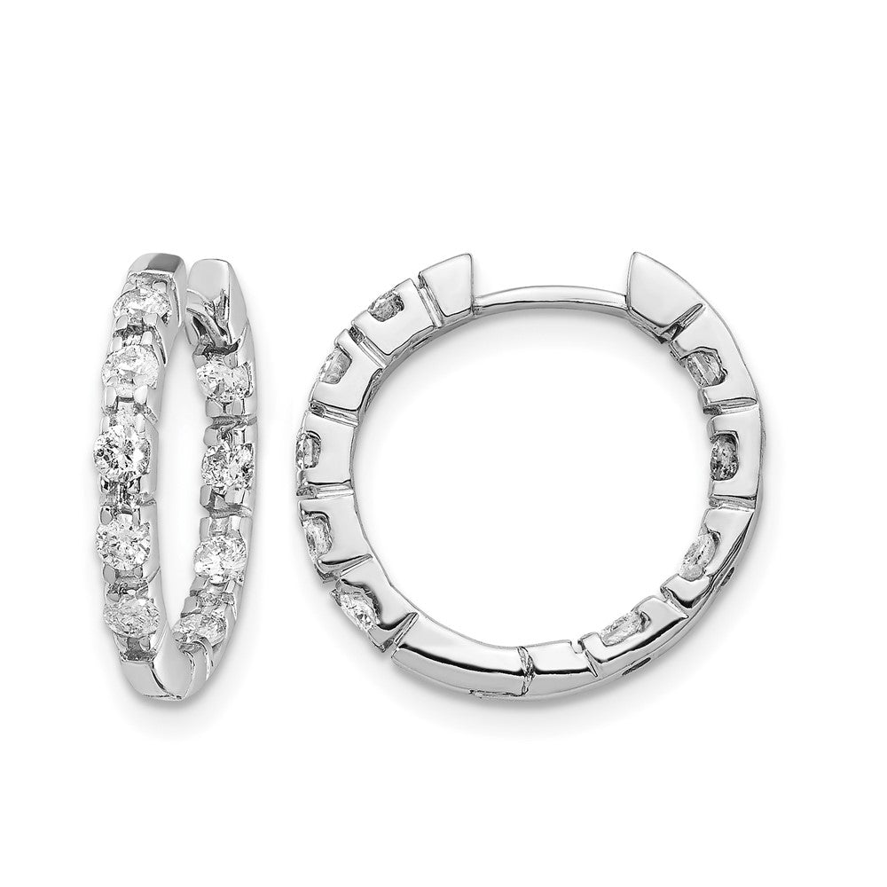 14k White Gold 5/8 carat AA Diamond In/Out Hinged Hoop Earrings