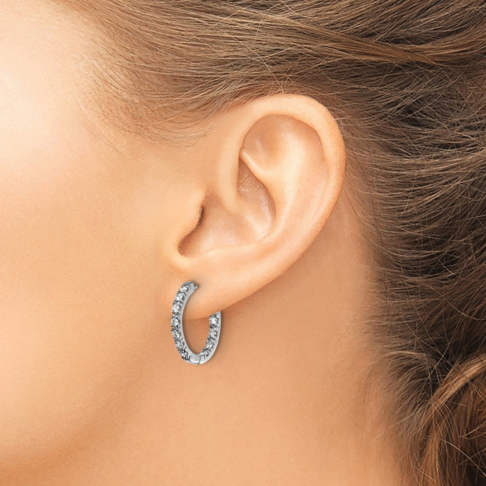14k White Gold 7/8 carat A Diamond In/Out Hinged Hoop Earrings