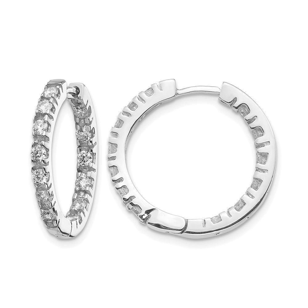 14k White Gold 7/8 carat AAA Diamond In/Out Hinged Hoop Earrings