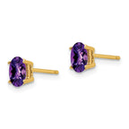 14k 6x4mm Oval Checker-cut Amethyst Post Earrings