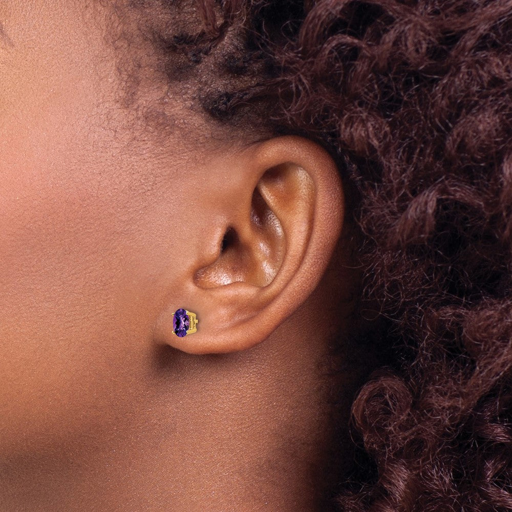 14k 6x4mm Oval Checker-cut Amethyst Post Earrings
