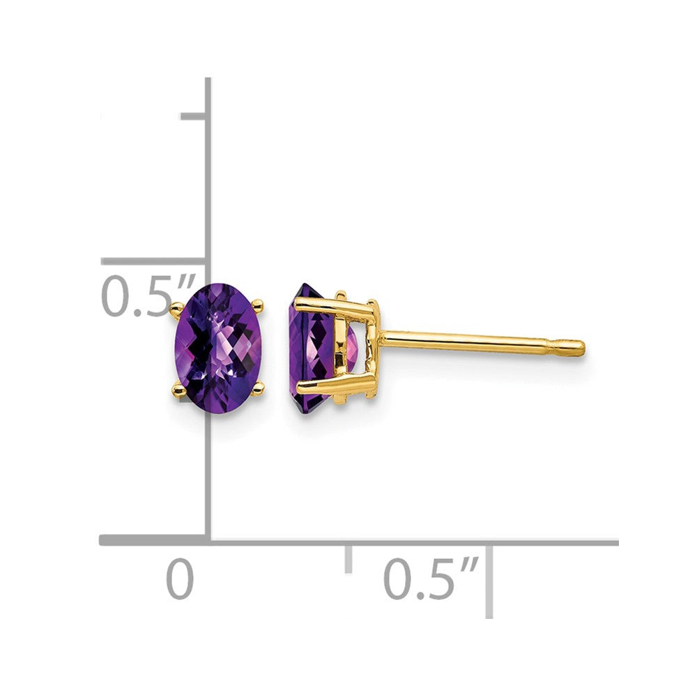 14k 6x4mm Oval Checker-cut Amethyst Post Earrings