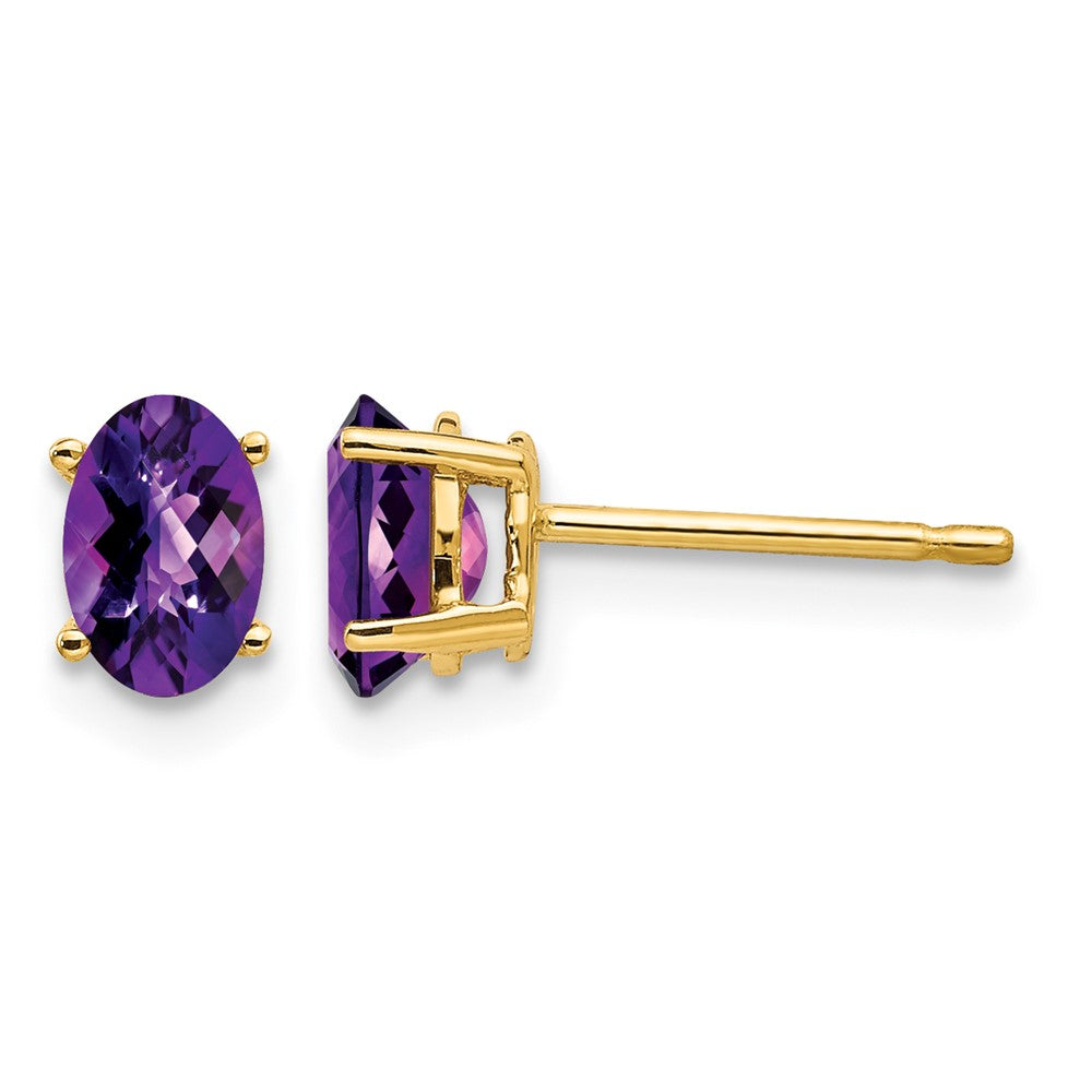 14k 6x4mm Oval Checker-cut Amethyst Post Earrings