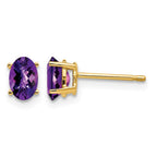 14k 6x4mm Oval Checker-cut Amethyst Post Earrings
