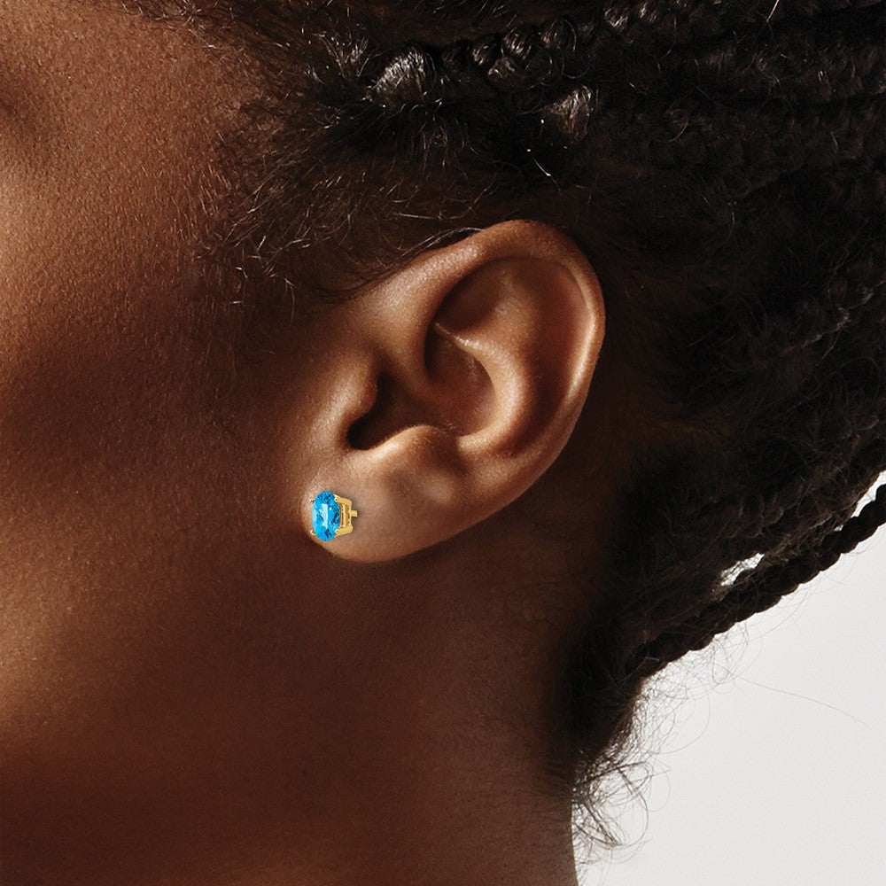 14k 6x4mm Oval Checker-cut Blue Topaz Post Earrings