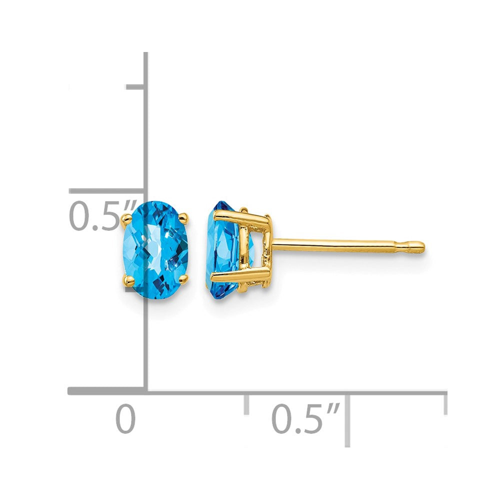 14k 6x4mm Oval Checker-cut Blue Topaz Post Earrings