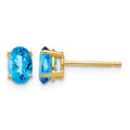 14k 6x4mm Oval Checker-cut Blue Topaz Post Earrings