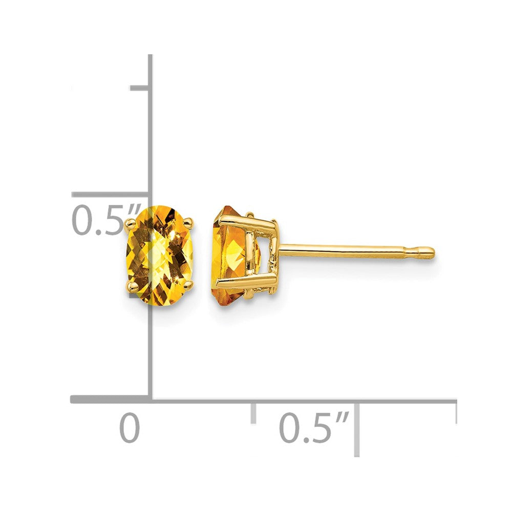 14k 6x4mm Oval Checker-cut Citrine Post Earrings