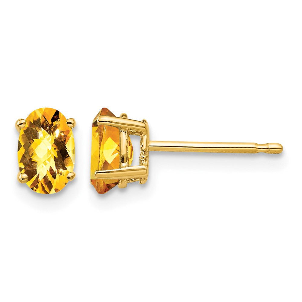 14k 6x4mm Oval Checker-cut Citrine Post Earrings