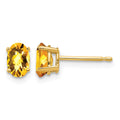 14k 6x4mm Oval Checker-cut Citrine Post Earrings