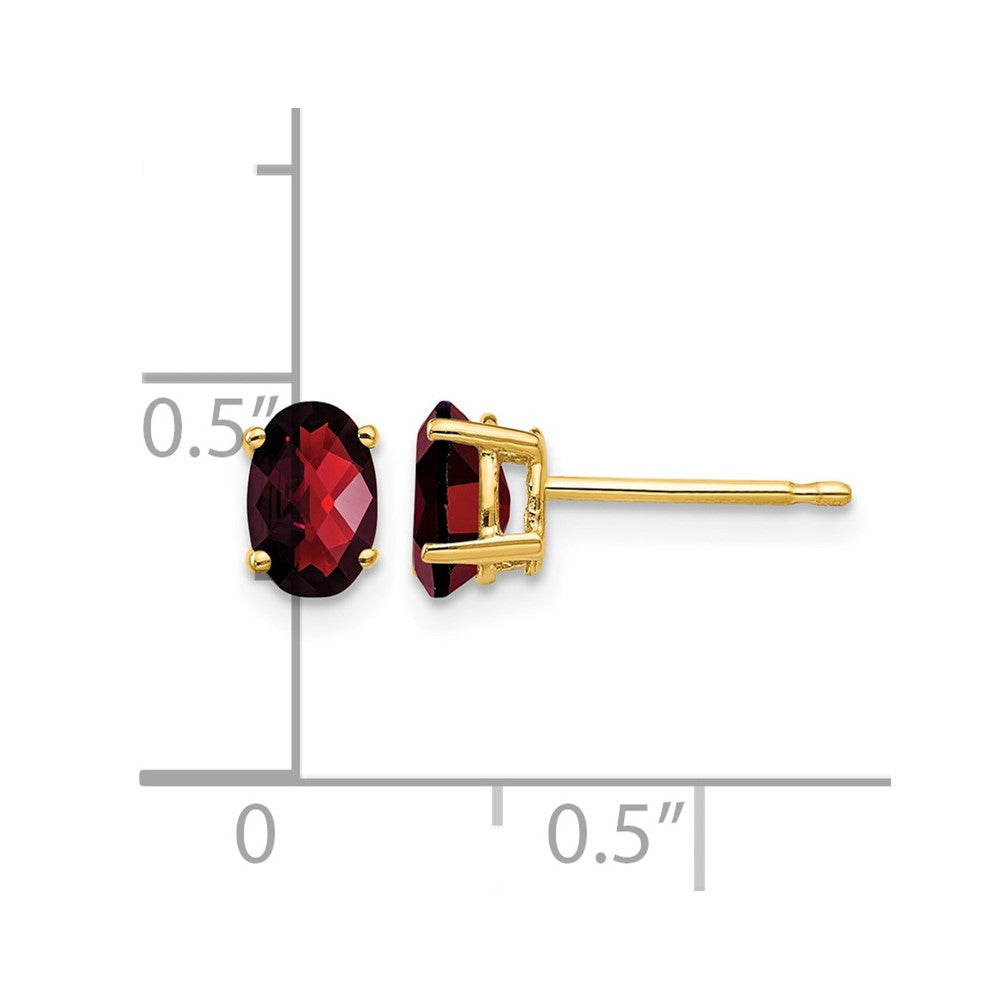 14k 6x4mm Oval Checker-cut Garnet Post Earrings