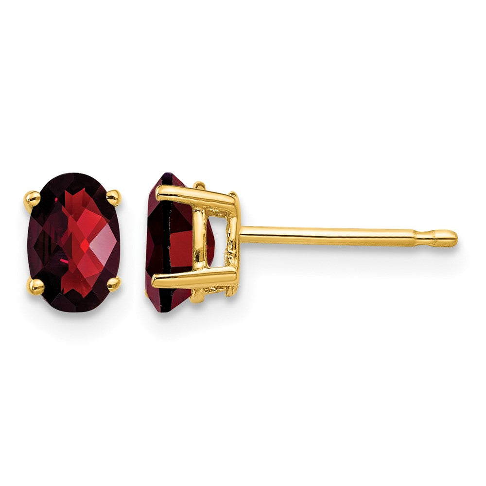 14k 6x4mm Oval Checker-cut Garnet Post Earrings
