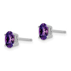 14k White Gold 6x4mm Oval Checker-cut Amethyst Post Earrings