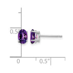 14k White Gold 6x4mm Oval Checker-cut Amethyst Post Earrings