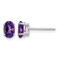 14k White Gold 6x4mm Oval Checker-cut Amethyst Post Earrings