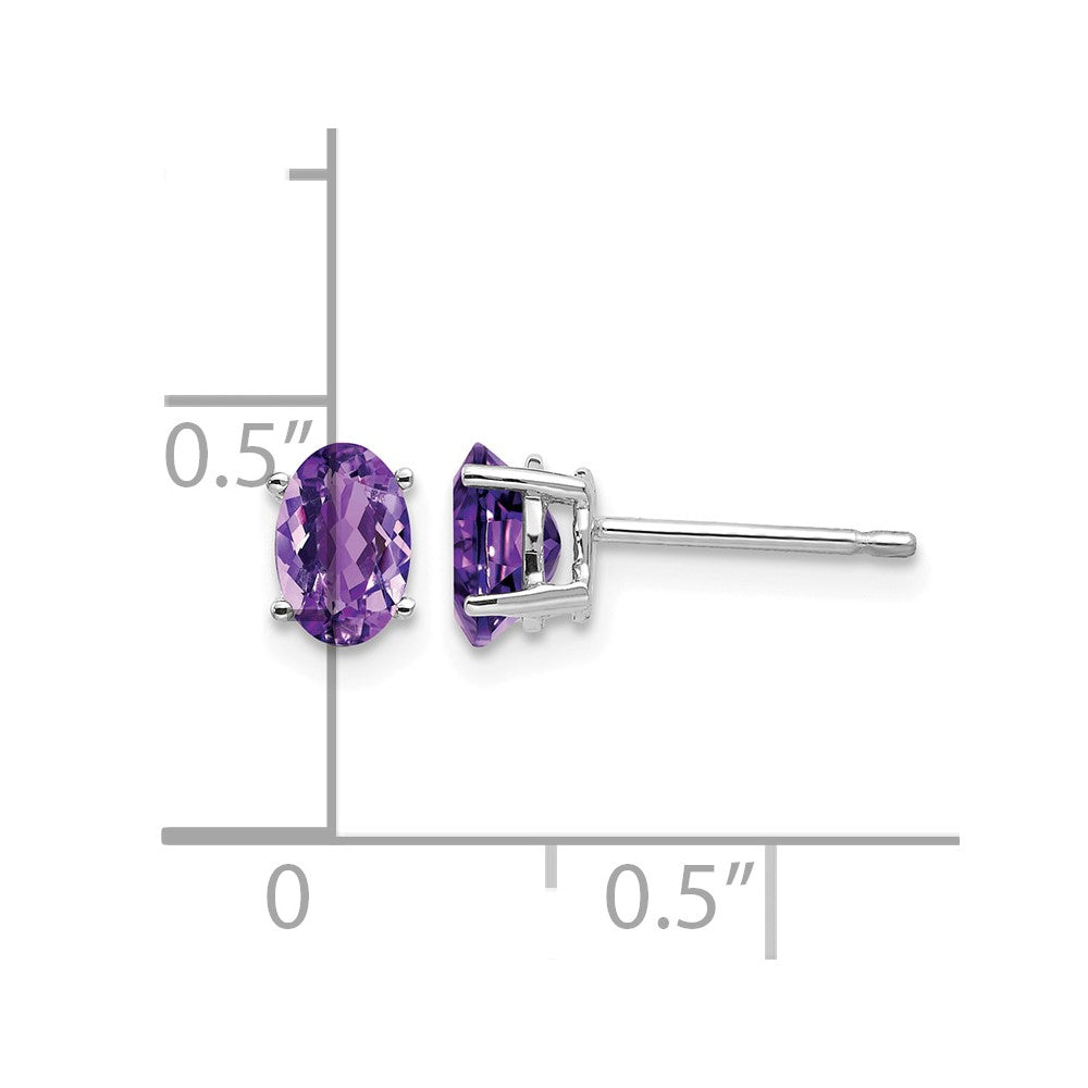 14k White Gold 6x4mm Oval Amethyst Post Earrings