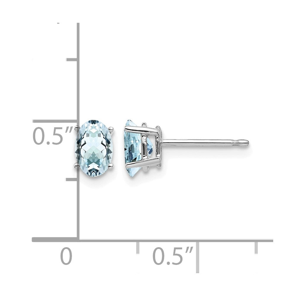14k White Gold 6x4mm Oval Aquamarine Post Earrings