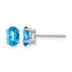 14k White Gold 6x4mm Oval Checker-cut Blue Topaz Post Earrings