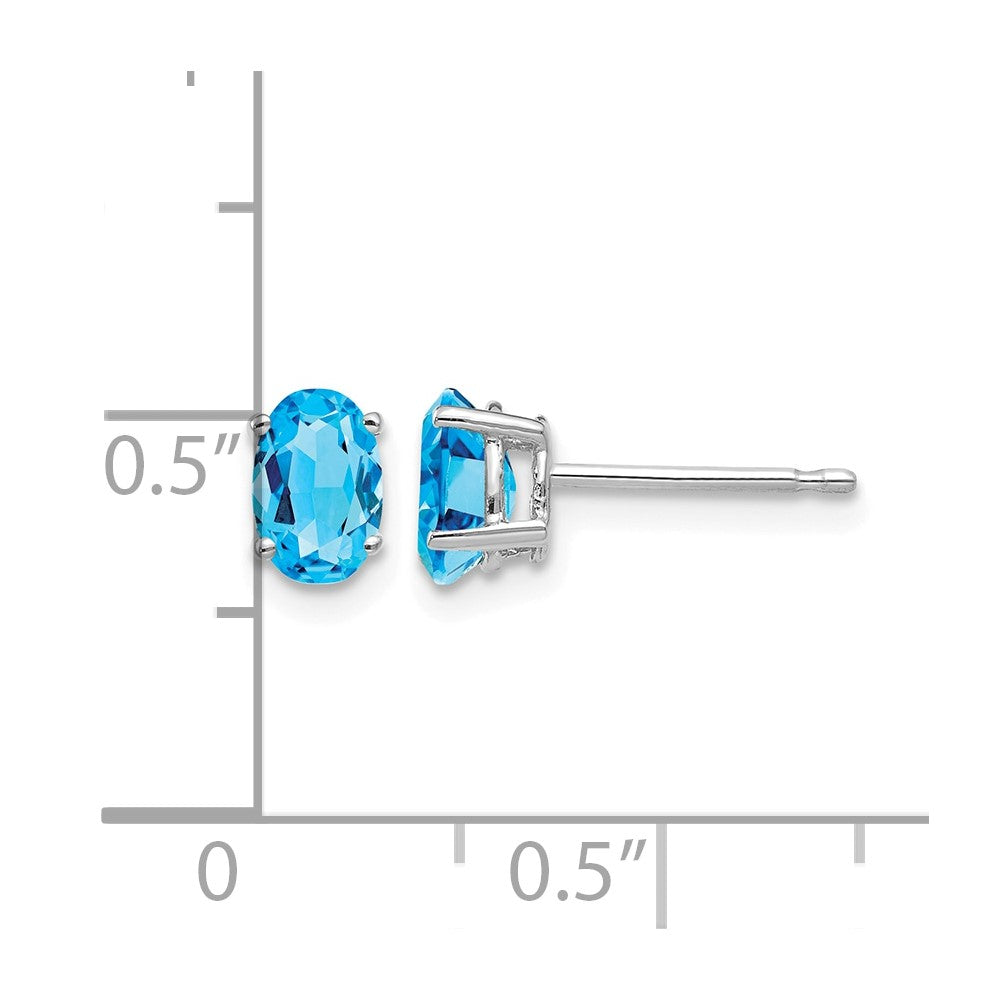 14k White Gold 6x4mm Oval Blue Topaz Post Earrings
