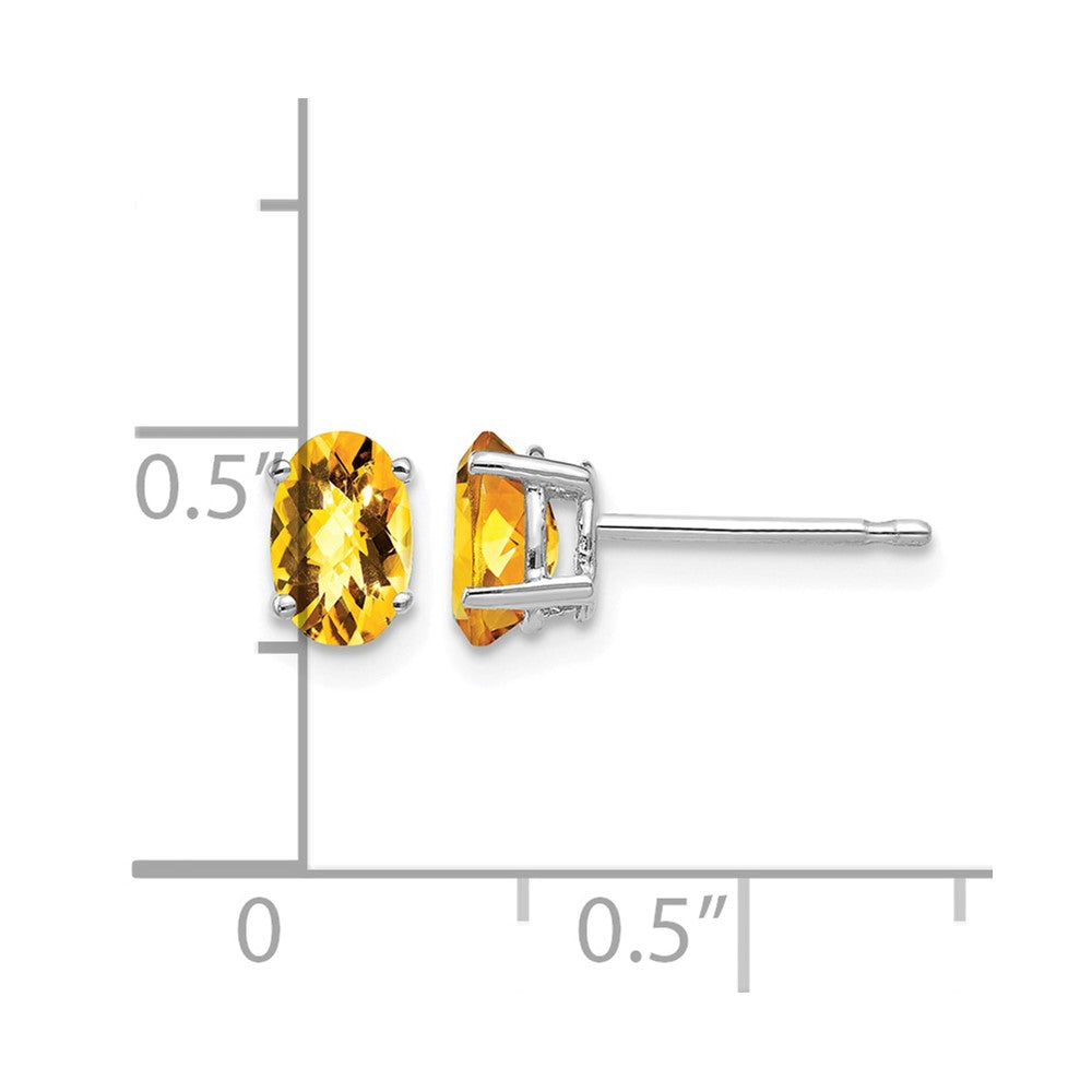 14k White Gold 6x4mm Oval Checker-cut Citrine Post Earrings