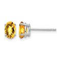 14k White Gold 6x4mm Oval Checker-cut Citrine Post Earrings