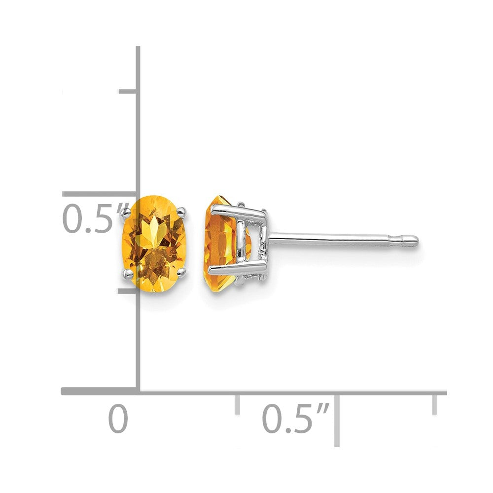 14k White Gold 6x4mm Oval Citrine Stud Earrings