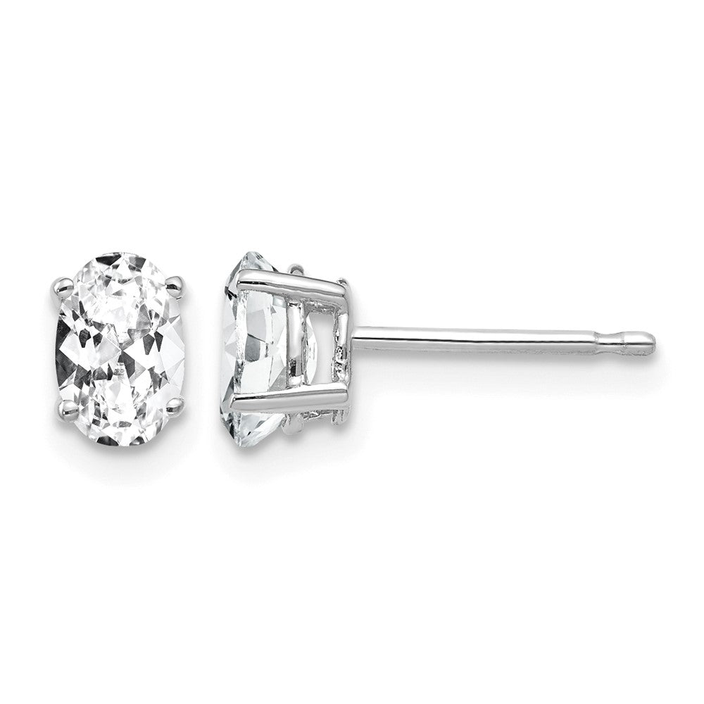 14k White Gold 6x4mm Oval Cubic Zirconia Stud Earrings