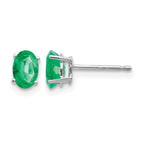 14k White Gold 6x4mm Oval Emerald Post Earrings