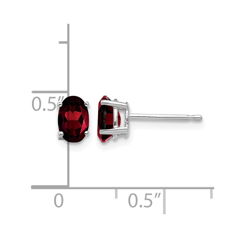 14k White Gold 6x4mm Oval Garnet Post Earrings