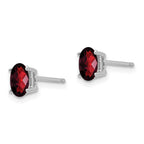 14k White Gold 6x4mm Oval Checker-cut Garnet Post Earrings