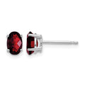 14k White Gold 6x4mm Oval Checker-cut Garnet Post Earrings