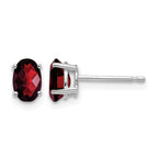 14k White Gold 6x4mm Oval Checker-cut Garnet Post Earrings