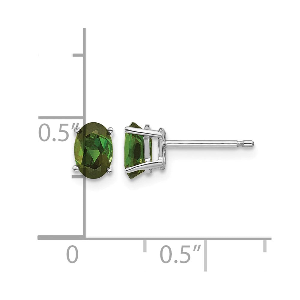 14k White Gold 6x4mm Oval Green Tourmaline Post Earrings