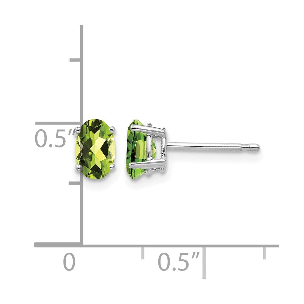 14k White Gold 6x4mm Oval Peridot Post Earrings