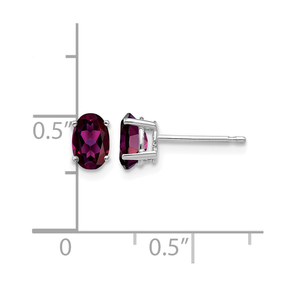 14k White Gold 6x4mm Oval Rhodolite Garnet Post Earrings