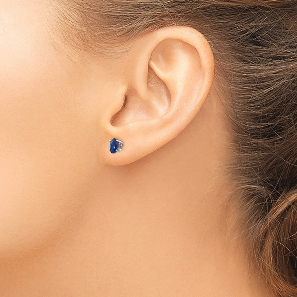 14k White Gold 6x4mm Oval Sapphire Post Earrings