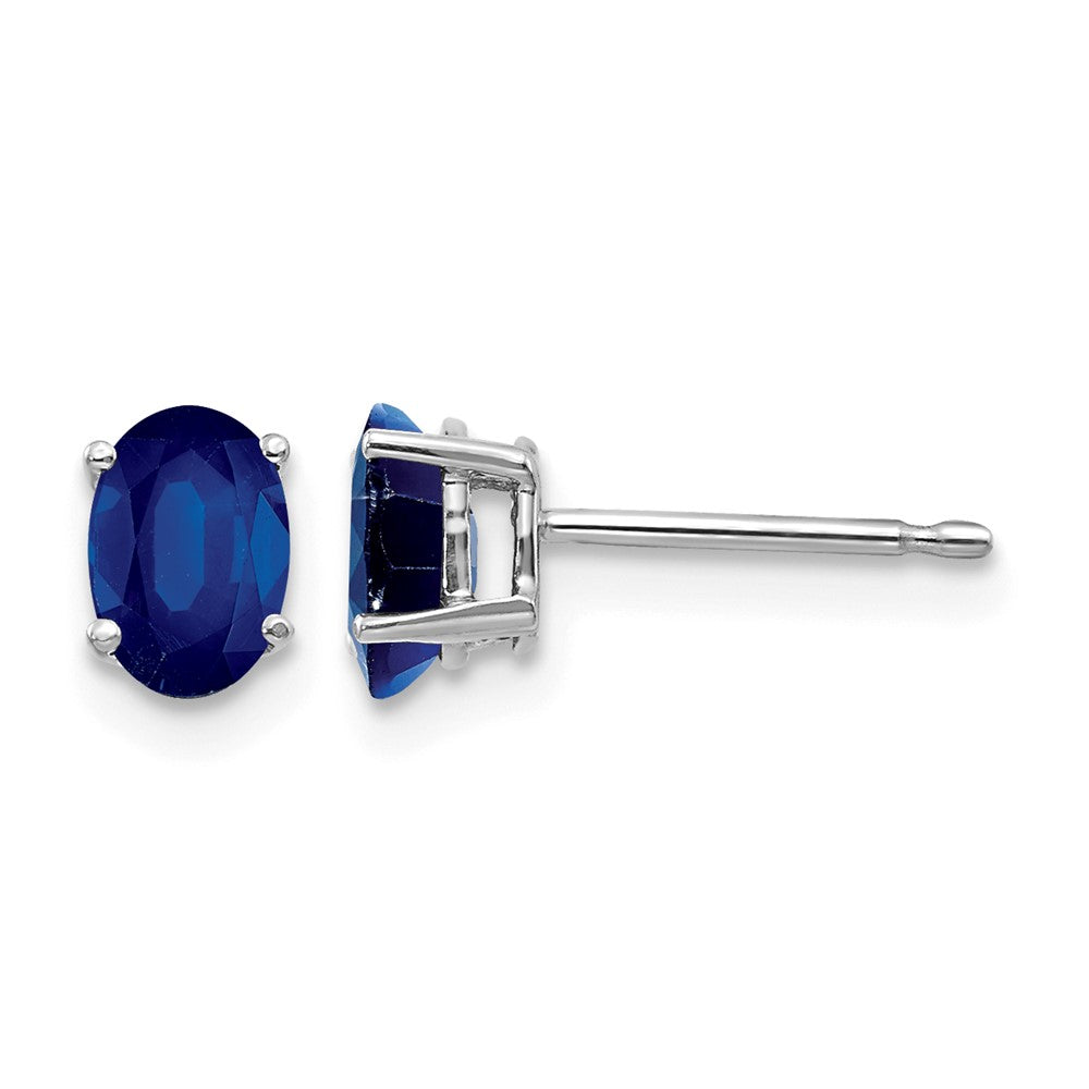 14k White Gold 6x4mm Oval Sapphire Post Earrings