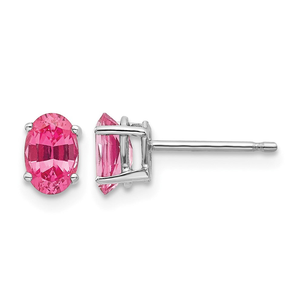 14k White Gold 6x4mm Oval Pink Spinel Post Earrings