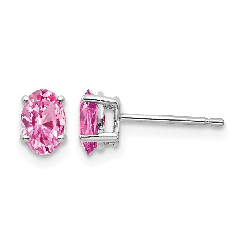 14k White Gold 6x4mm Oval Pink Sapphire Post Earrings