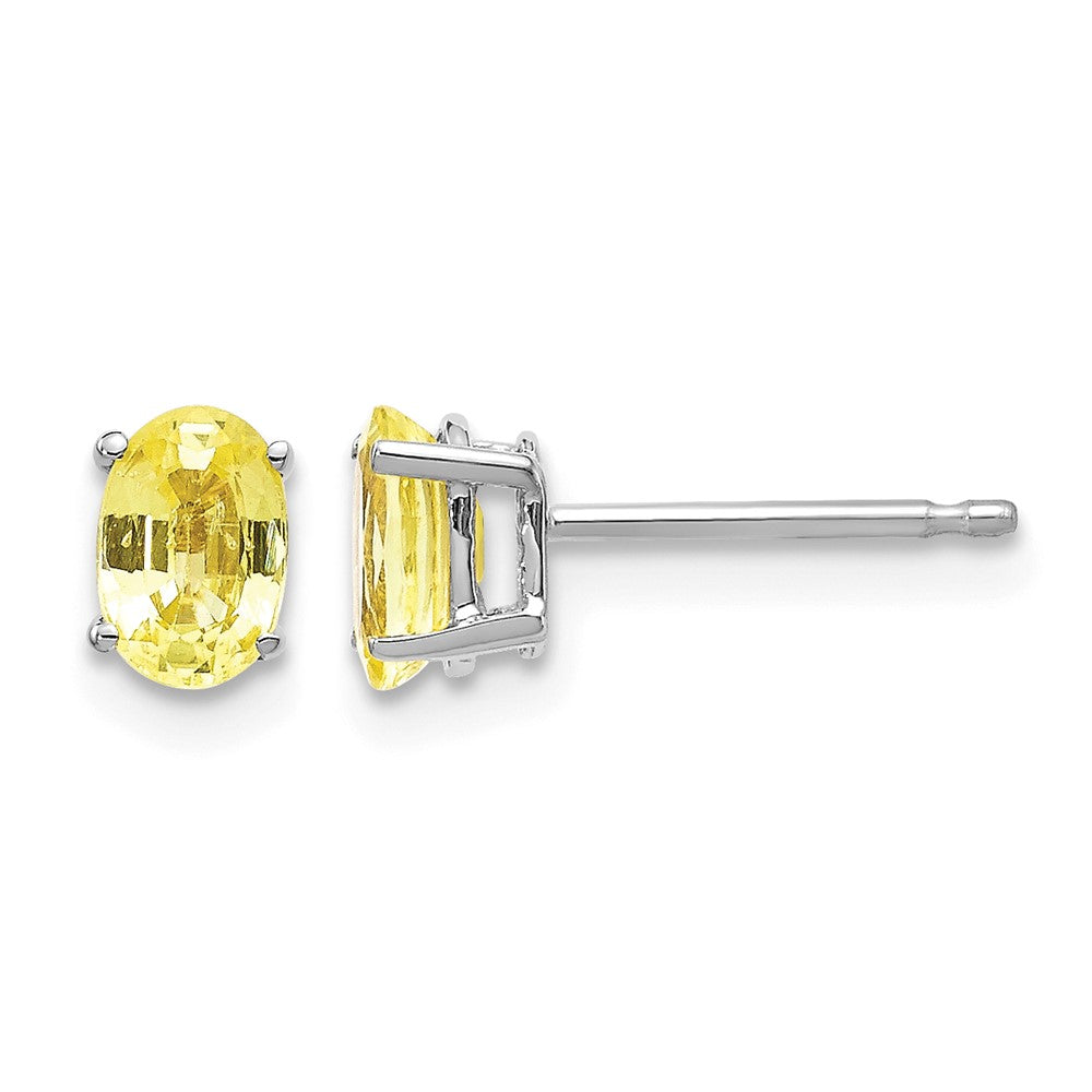 14k White Gold 6x4mm Oval Yellow Sapphire Post Earrings