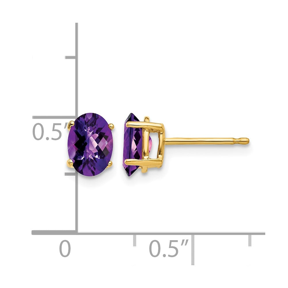 14k 7x5mm Oval Checker-cut Amethyst Post Earrings