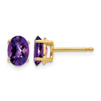 14k 7x5mm Oval Checker-cut Amethyst Post Earrings