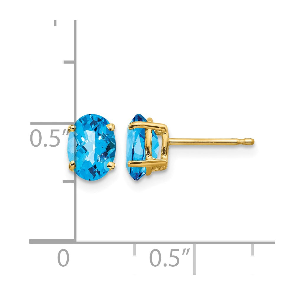 14k 7x5mm Oval Checker-cut Blue Topaz Post Earrings
