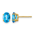 14k 7x5mm Oval Checker-cut Blue Topaz Post Earrings