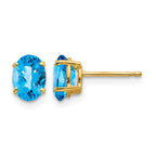 14k 7x5mm Oval Checker-cut Blue Topaz Post Earrings