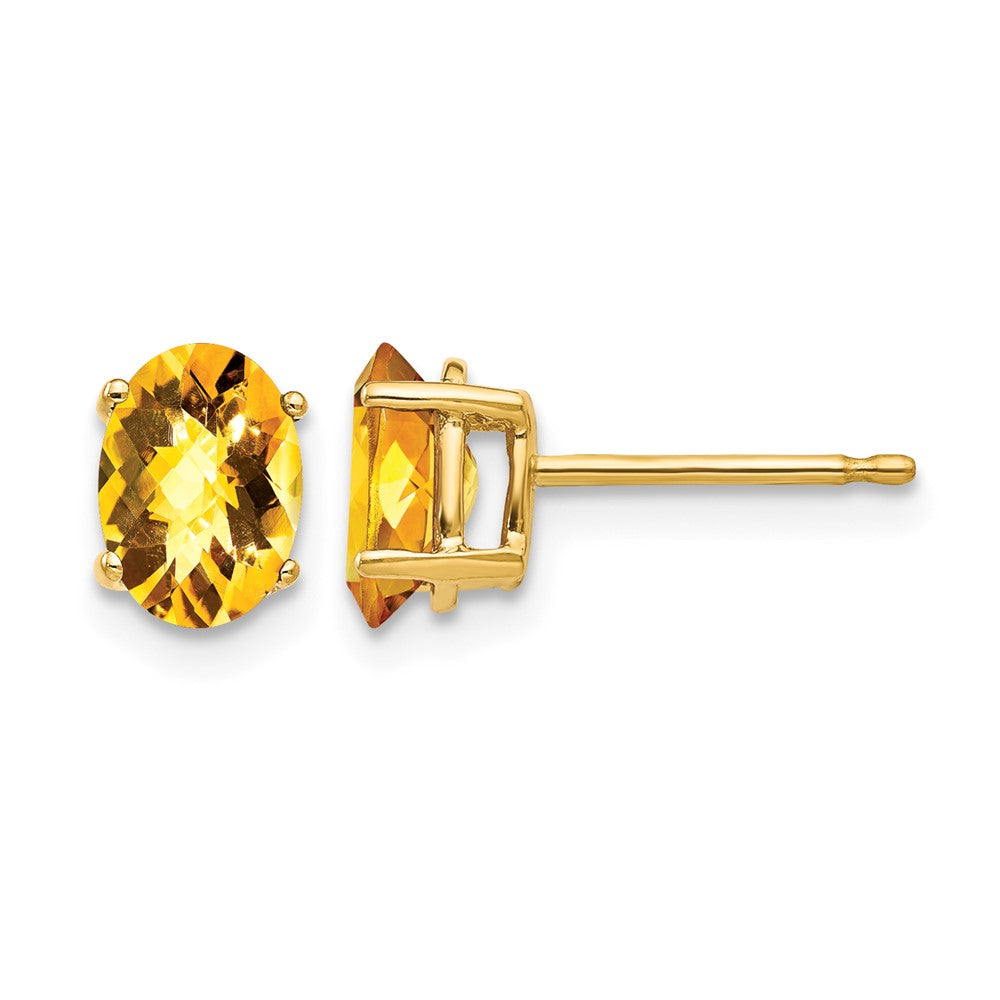 14k 7x5mm Oval Checker-cut Citrine Post Earrings