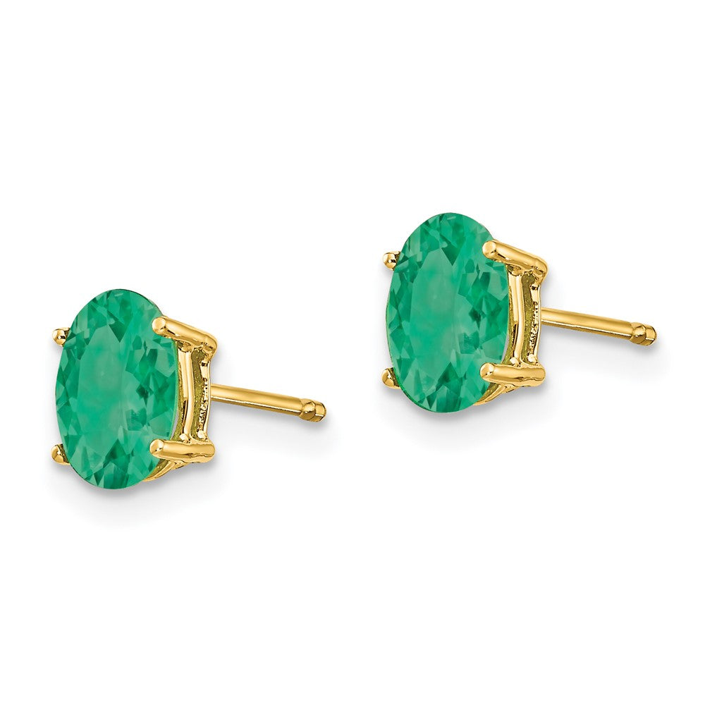 14k 7x5mm Oval Emerald Post Earrings